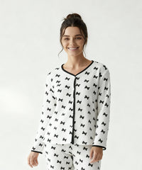 بيچامة نسائي قطيفة مضلع مستورد – بيچامة فيونكات أبيض × أسود