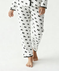 بيچامة نسائي قطيفة مضلع مستورد – بيچامة فيونكات أبيض × أسود