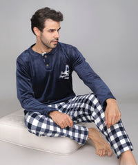 بيچامة رجالي شتوي خامة قطيفة هايدي مستورد – لونين (كحلي × أبيض – أسود × أبيض)