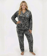 بيجامة نسائي قطيفة هايدي وشين – رمادي كرتون مطرّز