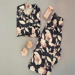 بيچامة نسائي قطيفة هايدي مستورد – بيچامة ورد أسود × بيچ × بينك