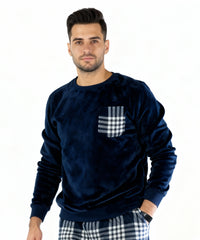 بيچامة رجالي شتوي قطيفة هايدي مستورد – بجيبة كاروهات (متوفرة بثلاث ألوان)