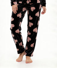 بيچامة نسائي قطيفة هايدي مستورد – بيچامة قلوب أسود × بينك