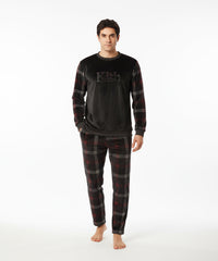 بيچامة رجالي شتوي قطيفة هايدي مستورد – بني غامق بكاروهات أحمر