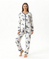 بيچامة نسائي قطيفة مضلع مستورد – بيچامة فلورا أبيض × كحلي