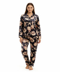 بيچامة نسائي قطيفة هايدي مستورد – بيچامة ورد أسود × بيچ × بينك