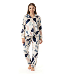 بيچامة نسائي قطيفة هايدي مستورد – بيچامة ورق شجر أزرق × روز