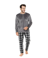 بيچامة رجالي شتوي قطيفة هايدي مستورد – لون رمادي