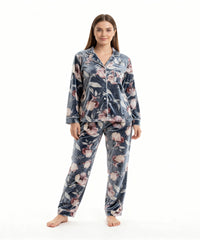 بيچامة نسائي قطيفة هايدي مستورد – بيچامة ورد رمادي × روز فاتح