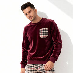 بيچامة رجالي شتوي قطيفة هايدي مستورد – بجيبة كاروهات (متوفرة بثلاث ألوان)