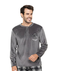 بيچامة رجالي شتوي قطيفة هايدي مستورد – لون رمادي