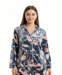 بيچامة نسائي قطيفة هايدي مستورد – بيچامة ورد رمادي × روز فاتح