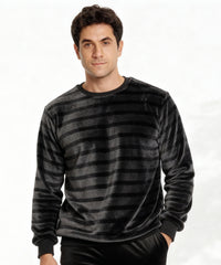 بيچامة رجالي شتوي قطيفة هايدي مستورد – رمادي غامق بخطوط سوداء