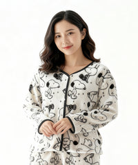 بيچامة نسائي قطيفة مضلع مستورد – بيچامة سـنـوبـي أبيض