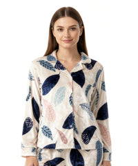 بيچامة نسائي قطيفة هايدي مستورد – بيچامة ورق شجر أزرق × روز