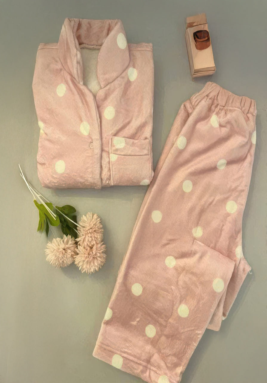 بيچامة "Dotty Blush" قطيفة هايدي وشين – كريمى × بينك