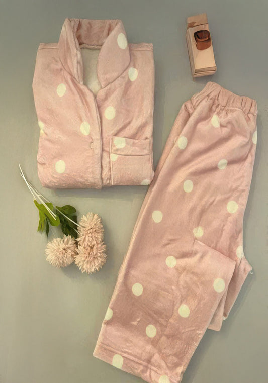 بيچامة "Dotty Blush" قطيفة هايدي وشين – كريمى × بينك