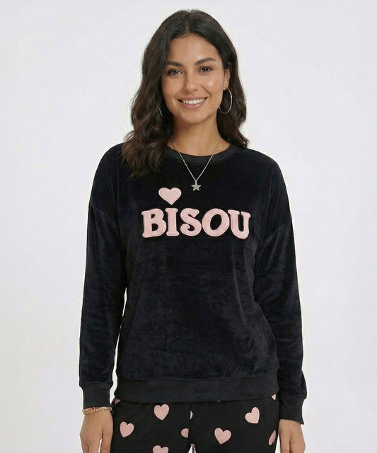 بيجامة نسائي قطيفة هايدي وشين – BISOU أسود × روزي