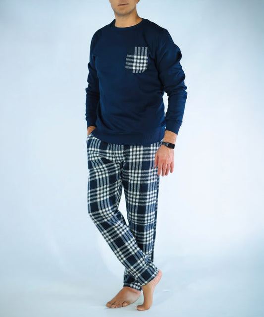 بيچامة رجالي شتوي قطيفة هايدي مستورد – بجيبة كاروهات (متوفرة بثلاث ألوان)