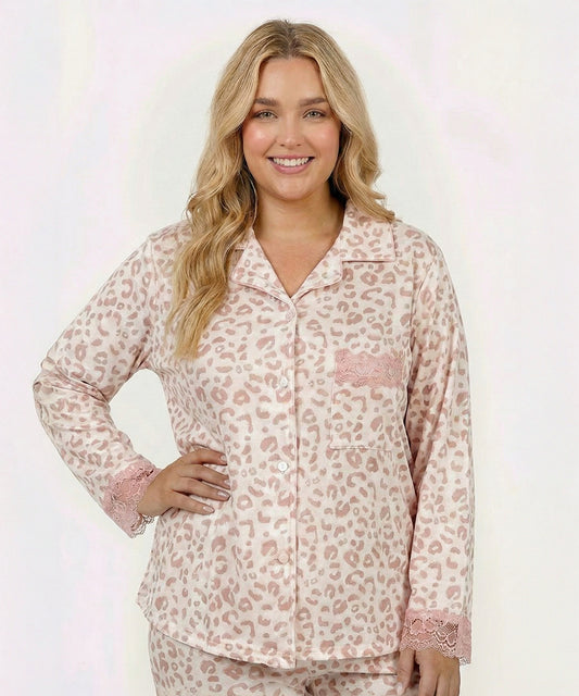 بيجامة نسائي قطيفة هايدي وشين – ليوبارد روزي دانتيل