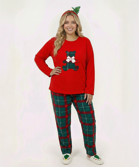 بيجامة نسائي قطيفة هايدي وشين – كريسماس أحمر تيدى