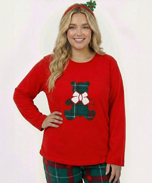 بيجامة نسائي قطيفة هايدي وشين – كريسماس أحمر تيدى