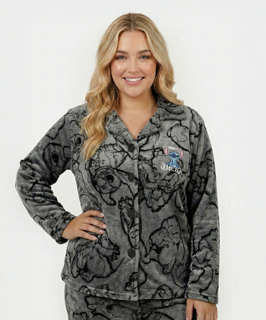 بيجامة نسائي قطيفة هايدي وشين – رمادي كرتون مطرّز