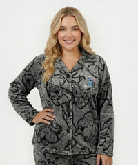 بيجامة نسائي قطيفة هايدي وشين – رمادي كرتون مطرّز