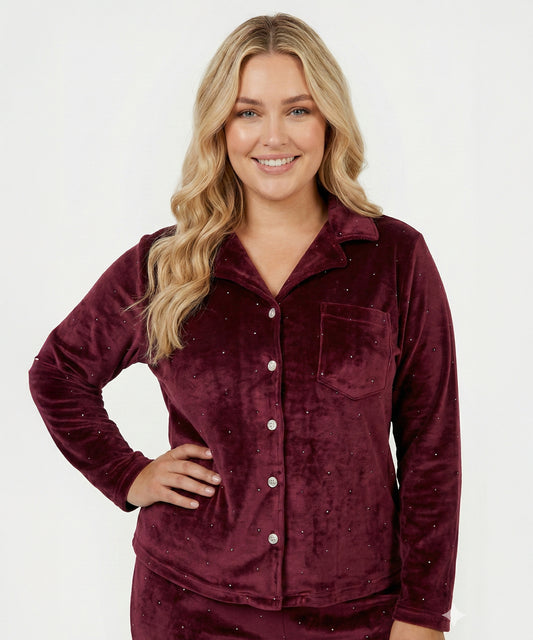 بيجامة نسائي قطيفة هايدي وشين – عنّابي مرصّع