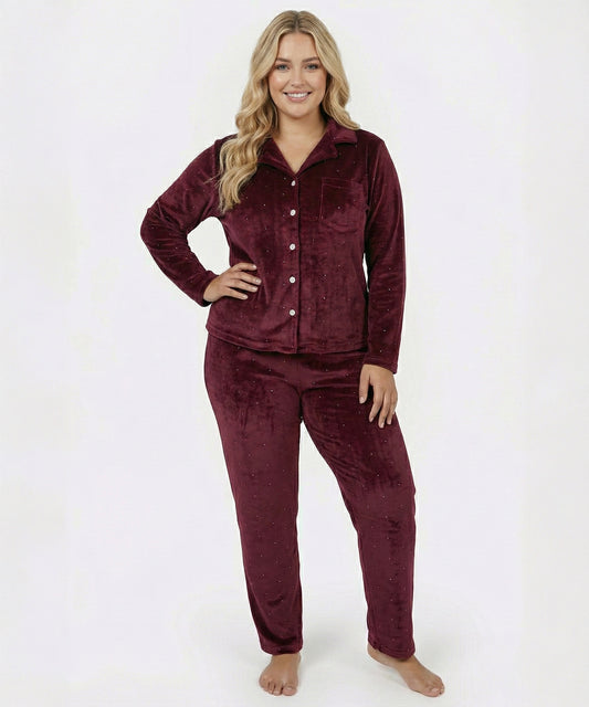 بيجامة نسائي قطيفة هايدي وشين – عنّابي مرصّع