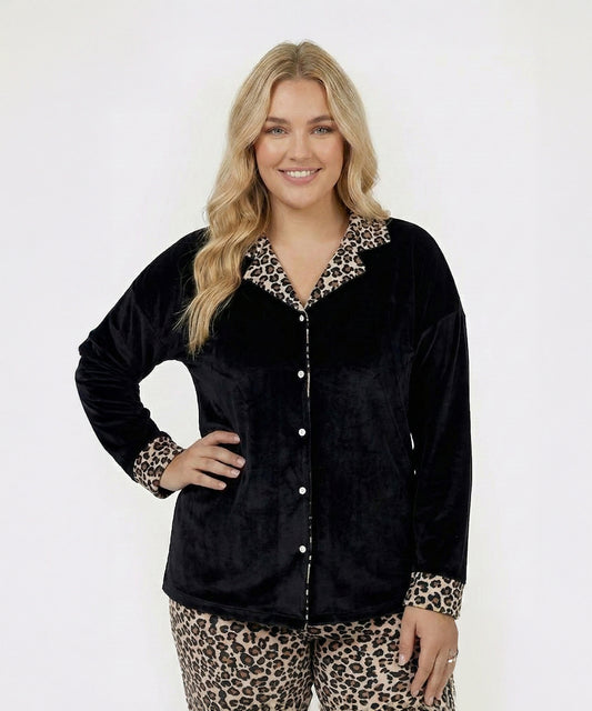 بيجامة نسائي قطيفة هايدي وشين – Black × Leopard