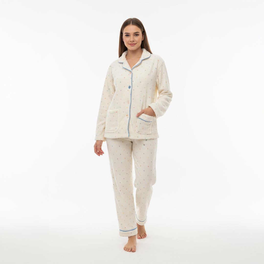 بيجامة شتوي قطيفة هايدي وشين مستورد بنقشة خفيفة – Heidi Plush Winter Pajama Set