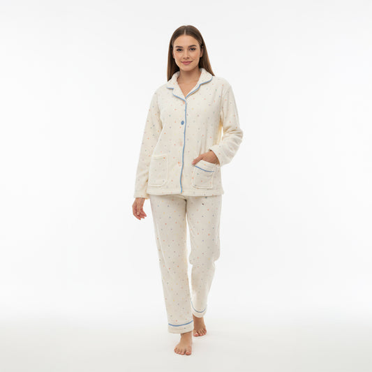 بيجامة شتوي قطيفة هايدي وشين مستورد بنقشة خفيفة – Heidi Plush Winter Pajama Set