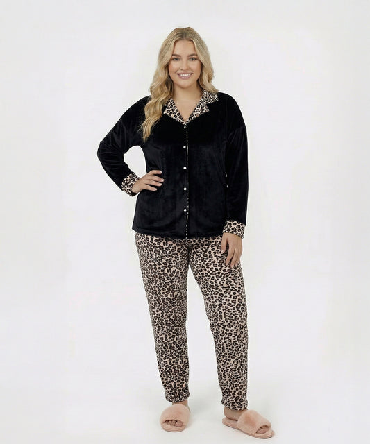 بيجامة نسائي قطيفة هايدي وشين – Black × Leopard