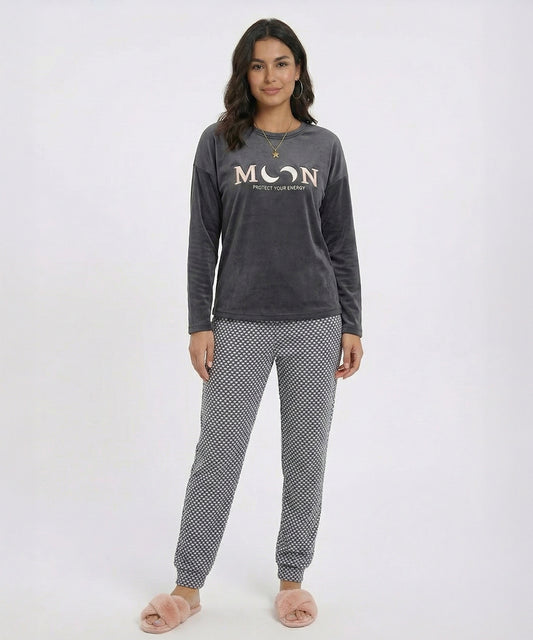 بيجامة نسائي قطيفة هايدي وشين – Moon رمادي