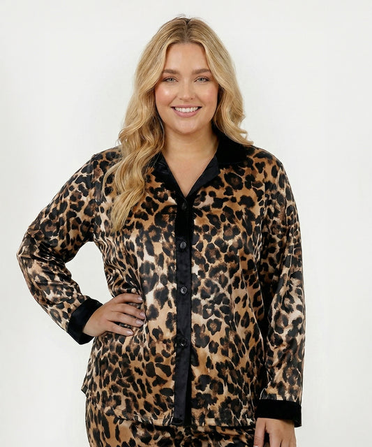 بيجامة نسائي قطيفة هايدي وشين – ليوبارد أسود